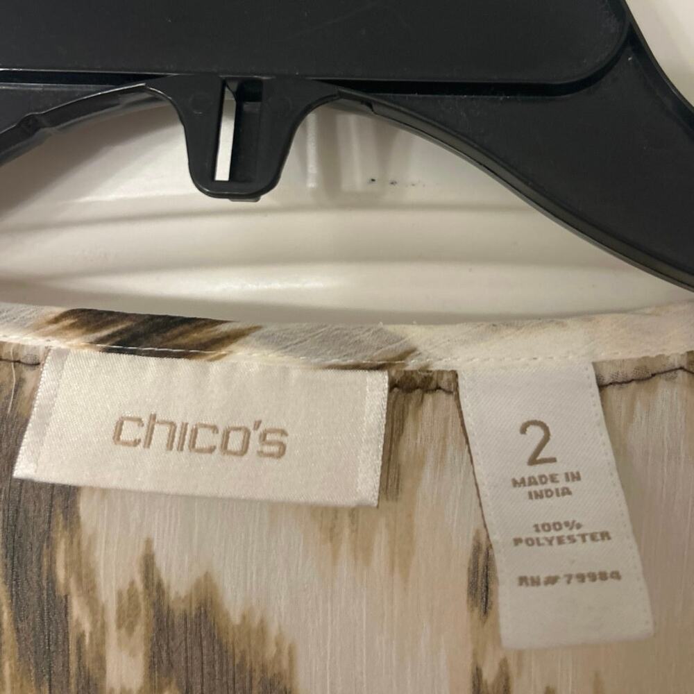 Chico’s Sheer Metal Embellishment Longline Split Sleeve Tunic Top Large Boho - Picture 13 of 13